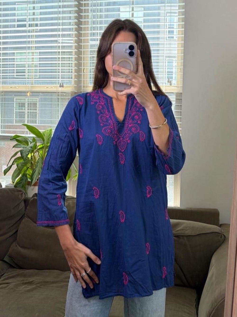 Roberta roller rabbit blue and pink embroidered tunic top
